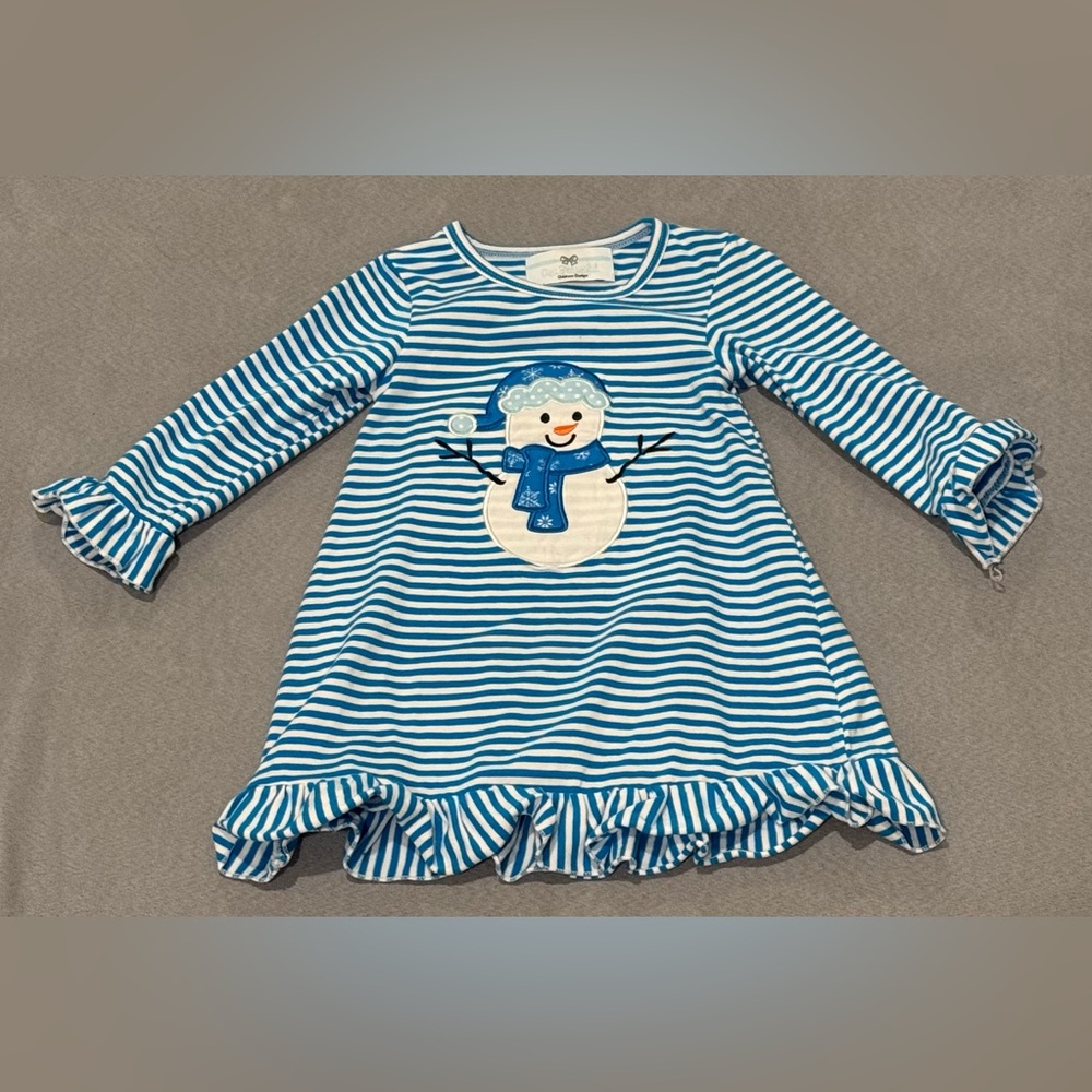 Blue Striped Snowman Dress